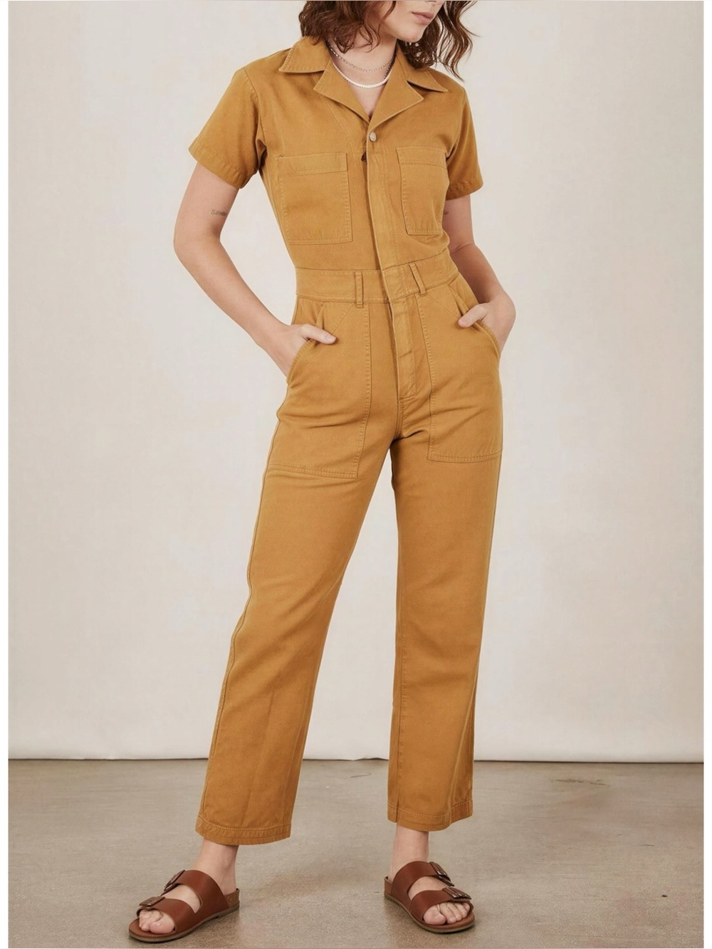 BIG BUD PRESS Short Sleeve Jumpsuit, Mustard, 1XL